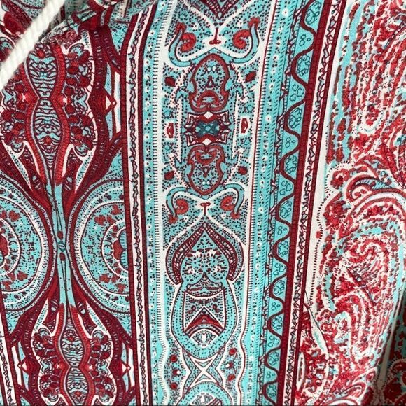 ENTRO Tassel Neck Handkerchief Print Blouse S - Picture 3 of 4